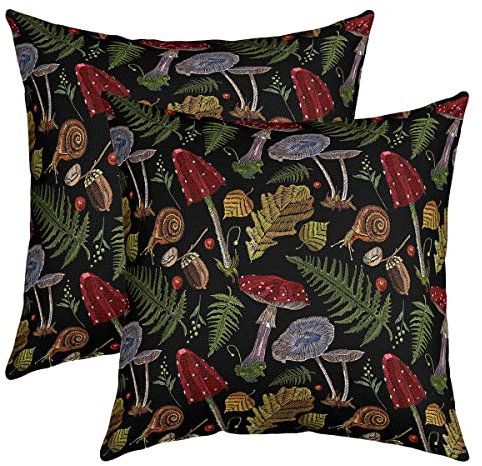 Loussiesd Pilz Kissenbezüge 45x45cm 2er Set Kissenbezüge Weiche botanische Natur Thema Kissenbezug Kissenhütte Couchkissen Wilde Pilz Stuff Dekorative Sofakissen Couchkissen für Auto Stuhl Bett