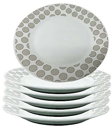 Vetrineinrete® Set 6 piatti piani in ceramica decorati fiori beige stile shabby chic piatto da portata
