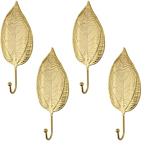 MOROBOR 4 piezas con gancho de hierro de hoja decorativa gancho de pared de hoja de oro gancho de pared de gancho de metal moderno llave de gancho, toalla, abrigo, marco de foto gancho pesado