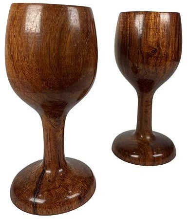 Set mit 2 Wikinger-Holzkelchen, rustikales Aussehen, antikes Braun, Naturholz, Weinkelch, Kelch, Essen, Küche, Zubehör, handgefertigt, umweltfreundlich