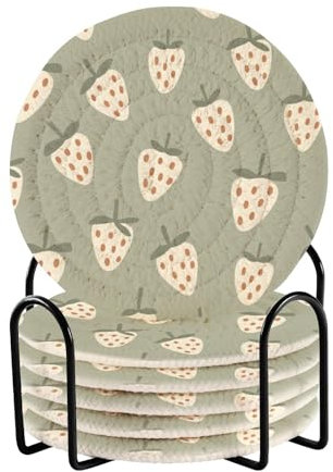 Erdbeer-Untersetzer für Esstisch mit Halter, 6 Stück, Tassen-Untersetzer, Heim-Untersetzer, Tischschutz