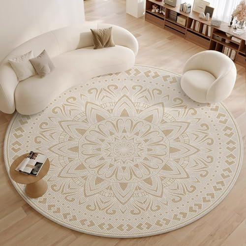 Nyescasa Runder Boho Tribal Teppich - Waschbar, Kurzflor, Vintage Bohemian - Weich Flauschig Modern für Wohnzimmer, Schlafzimmer, Esszimmer, Kinderzimmer - Rund 80cm