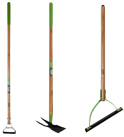 AMES Kit de deshierbe de 3 piezas con azada de acción, azada de 2 puntas y cortador de malas hierbas