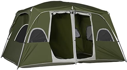 Outsunny Tienda de Campaña Familiar para 4-8 Personas con 2 Dormitorios Tienda de Camping Grande con 2 Bolsillos y Ventanas con Malla Impermeable 400x275x210 cm Verde