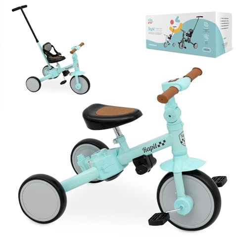 Triciclo Evolutivo de Bebé 5 en 1 Interbaby | Bicicleta Niños Desde 1 Año hasta 5 años | De Triciclo a Bicicleta con o sin Pedales | Adaptable y transformable | Verde
