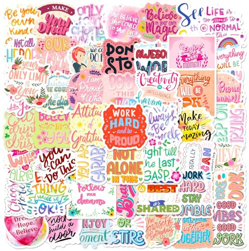 slothbyte 50 Stück Pastell Aufkleber Bunte Niedliche Ästhetische Aufkleber Aesthetic Stickers For Water Bottles Aesthetic Inspirierende Aufkleber Pack Asthetic Stickers Für Jugendliche Mädchen