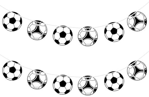 3m Football Bunting Banner, 12-Piece Black and White Football Party Paper Decorations, Football Banner for Football-Themed Parties, World Cup, Euro 2024, and Birthday Celebrations