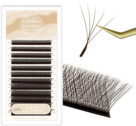 Natuhana Eyelash Extensions W Shaped Clover Easy Fan Premade Volume Lash Extensions 3D 4D 5D 6D 7D 8D 0.07mm C/D/L/LU Curl 8-15mm Mixed Automatic Blooming Lashes,Brown