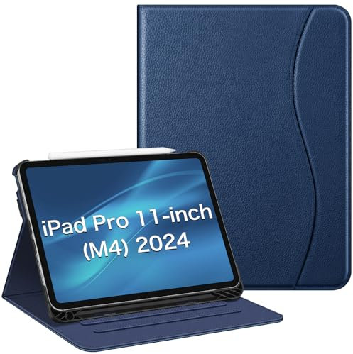 FINTIE Custodia per iPad Pro 11 Pollici (M5 2025 / M4 2024) con Portapenna, Multi-angli Slim Fit Folio Cover Case con Pocket e Auto Sveglia/Sonno, Blu Scuro