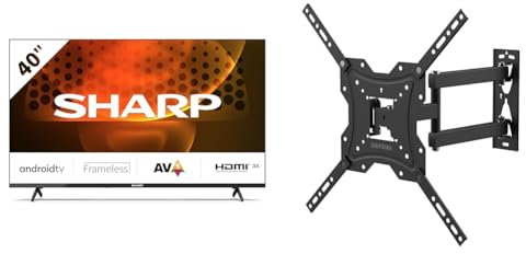 Sharp 40FH6EA 40 LED Smart TV, Frameless, FHD Android 11, DVB-T2/S2, Wi-Fi, Nero & Grifema GB1004 Supporto Tv Parete, Per Tv a Schermo Con Ruotare e Inclinare Supporto Tv