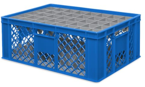 BRB Gläserkiste 600x400 mm für 15, 24, 33 oder 40 Gläser, farbig (Blau, für 40 Gläser Ø 67 mm, Glashöhe max 205 mm)