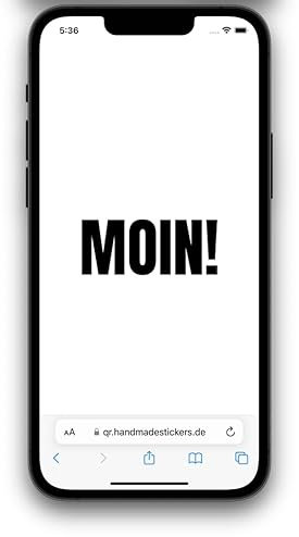 HandmadeStickers SCANME! QR-Code Aufkleber mit lustigen Sprüchen, Größen (Klein - 8cm x 9,1cm, Schwarz, A13 - Moin!)