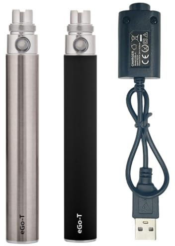 Verbesserte 1100mAh eGo-T elektronische Zigarettenbatterie mit niedrigem Innenwiderstand eGo Vape Akku Kompatibel mit CE4, V3, CBD, MT3 anderen Zerstäubern (nikotinfrei, kein E-Liquid) (Stahl-Schwarz)