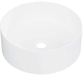 Eridanus Lavabo redondo de cerámica, porcelana vítrea, blanco brillante, para uso en encimera, lavabo redondo para tocador, 415 x 415 x 150 mm