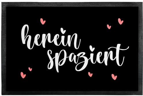 Fußmatte „Hereinspaziert“ - kleine Herzen - lustige Deko-Türmatte als Geschenk zum Einzug für innen und außen – Eingangsteppich mit verschiedenen Designs - dünn, rutschfest, 90 x 60 cm
