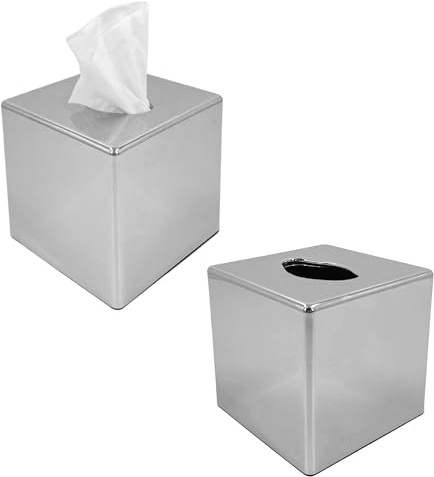 Chabrias Ltd 2 Pack Silver Mirror Effect Facial Tissue Box Cube Holder Decorative Napkin Tissue Dispenser for Home, Bathroom, Office, Hotel, Catering, Restaurant – Stylish Square Cover Case