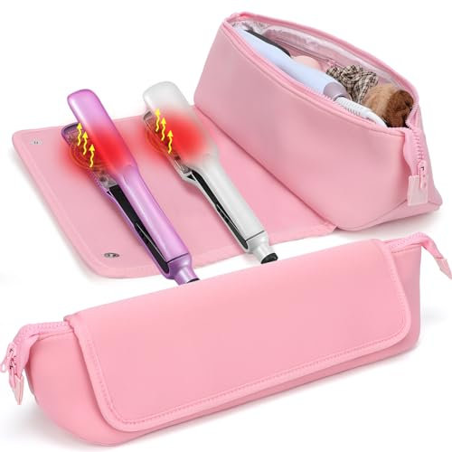 BAQRAXIA Funda protectora contra el calor, bolsa resistente al calor para planchas de pelo, bolsa de viaje, color rosa, Rosa., Bolsa resistente al calor para planchas