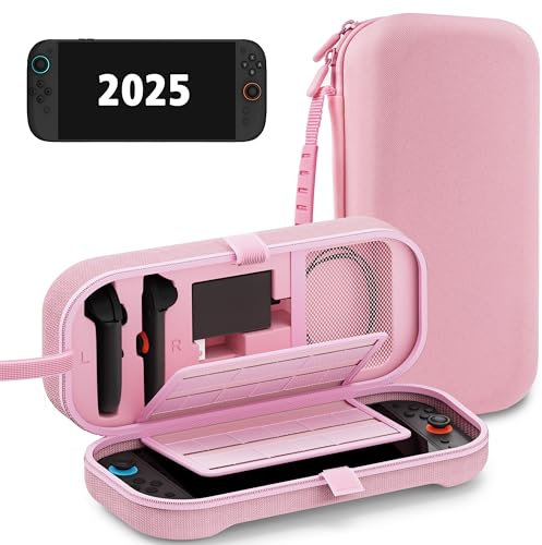 TIKOdirect Carrying Case for Nintendo Switch 2 (2025) & 2021 OLED & 2017, Travel Hard Shell Portable Bag with 24 Game Card Slots, Switch 2 Carrying Case for Accessory Kits, Pink