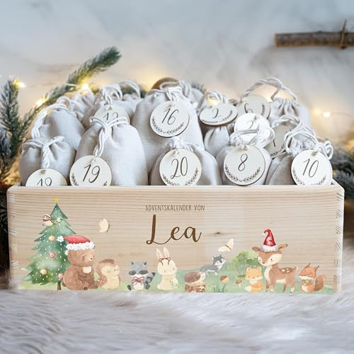 KIDSMOOD - Personalisierter Adventskalender 2025 für Überraschungen, Adventskalender zum Befüllen, DIY Weihnachtskalender mit Geschenktüten & Holzzahlen - Praktische Weihnachtsdeko (40 x 30 x 14 cm)