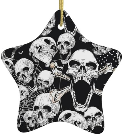 Keramik-Anhänger mit Totenkopf-Hintergrundmuster, sternförmige Weihnachtsbaumschmuck, personalisierte Weihnachtsschmuck