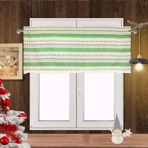 Dsnyu Bistrogardine Leinen, Gardinen Küche Kurz Modern Grün Scheibengardinen Vorhänge Kurz Hirsch Gestreift 1 Stück B 137 x H 61cm