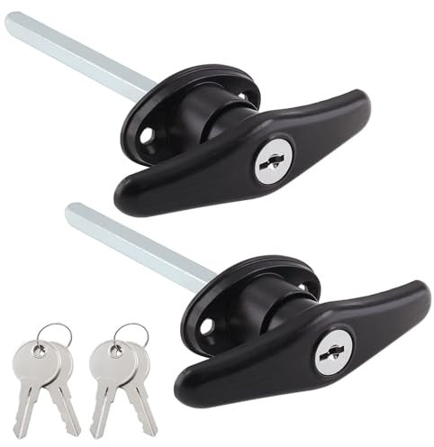 Qjaiune 2 Pack Black T-Handle Truck Cap Locks, Keyed Alike, 5/16 inch Shaft, 4.7 inch Length, 1.5 inch Hole Distance, Camper Topper & Pickup Truck Door Locks