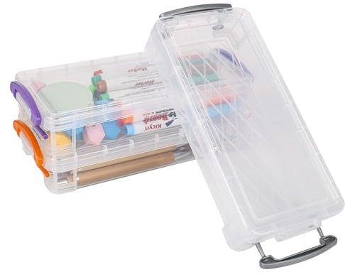 Trendecor 3 Stück Stiftebox, Stifte Aufbewahrung 21x10x4cm Durchsichtige Bleistiftboxen Stifte Aufbewahrungsbox Container mit Snap Dicht Deckel für Kleinteile Aquarellstifte Pinselmalstifte