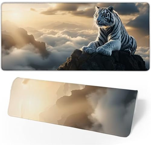Tapis de Souris Gamer XXL 600x300x3mm,Grand Tapis de Souris Nuages sous Main Bureau,Tapis Souris Tigre Tapis de Souris Gaming,Mouse Pad Imperméable et Antidérapant,Accessoire Bureau Gaming JC-866