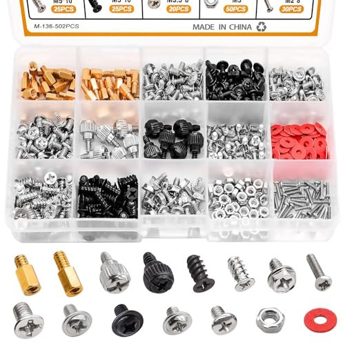 mxuteuk 502-stückiges Schrauben-Set für Computer: Hauptplatine, Laptop, Gehäuse, Lüfter, Festplatten und SSD; Ersatzteile für ATX-Gehäuse