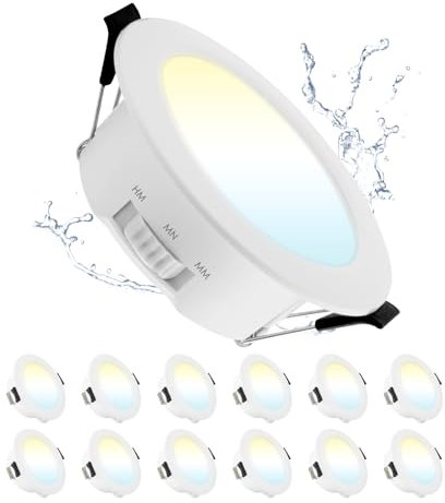 Grebeam 7W LED Einbaustrahler 230V Flach IP44 Spots Deckenspots Warmweiß Neutralweiß Kaltweiß LED Spots Decke für Badezimmer Küche Wohnzimmer, Ø75-90mm Loch, 12er Set