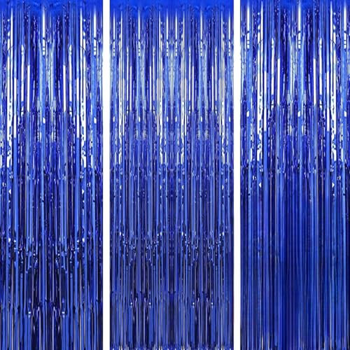 3 Stück Lametta Vorhang Blau, Glitzervorhang Lametta, Glitzer Tinsel Folie Fransen Dekoration für Party Deko Geburtstagsfeier Hochzeit Festivals Bühnendekor Weihnachten Bachelorette Baby Shower
