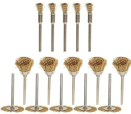 Boxonly 15Pcs Soft Brass Wire Brushes Set – Rotary Tool Accessories with 3mm Shank for Dremel, Rust Removal, Polishing, Cleaning, Surface Prep for Metal, Wood, and Stone