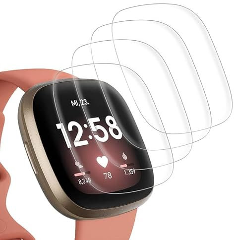 Wondoner 4 Stück Schutzfolie für Fitbit Versa 4 Panzerglas, Schutzglas für Fitbit Versa 4/Versa 3/Sense 2/Sense Displayschutz, Weiche TPU Screen Protector, Kratzfest, Blasenfrei, HD-Klar