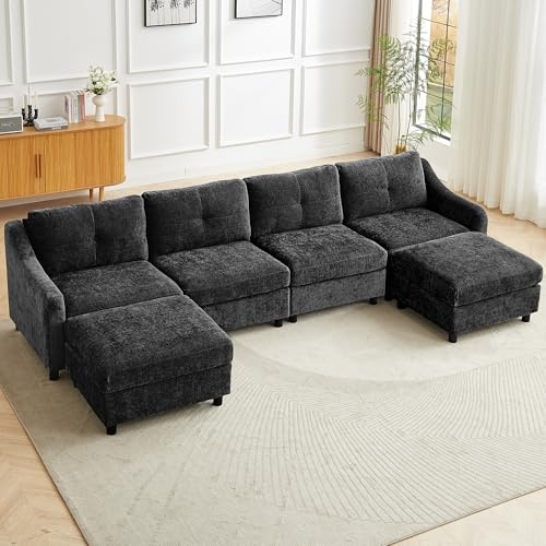 JIEXI Ecksofa Mit Schlaffunktion, L Form Couch, Ecksofa | Big Sofa XXL, Grau Groß Schlafsofa, Leinen Cloud Couch U Form für Wohnzimmer