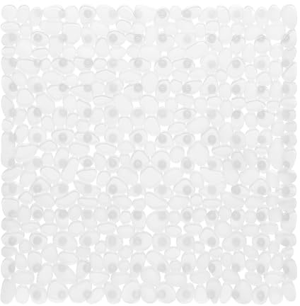 AMFUN 54x54CM Anti Slip Square Shower Mats,Clear Pebbles Shower Bath Mat, Machine Washable Bath Mat with Strong Suction Cups Grip and Drain Holes for Inside Shower