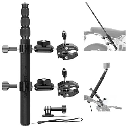 NEEWER Motorrad Halterung Zubehör Set, kompatibel mit GoPro Insta360 DJI, Fahrradlenker, unsichtbarer Selfie Stick, Doppel Klemmenhalterung mit Actionkamera Adapter für POV Videoaufnahmen, GP-30