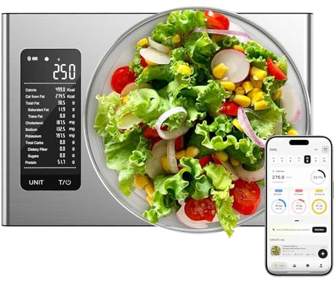 Ultrean Balanza Inteligente de cocina de precisión de 1 g/0,1 oz, báscula digital de cocina con pantalla LED HD, acero inoxidable, para cocinar y hornear