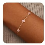 ZHESHY Armband Damen Gold Vergoldet Geburtstag Kleeblatt Armbänder Damen | Wasserfest Verstellbare Zirkonia Armkette,14 Karat Goldenes Ketten Handkette,Geschenk,Schmuck für Frauen Freundin Mädchen