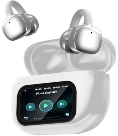 PTHTECHUS Cuffie Auricolari Aperte, Touchscreen Intelligente Auricolare Con Clip, Cuffia Traduzione, 3.7g Ultraleggero Comfort, 65 ore di Riproduzione, Auricolari Open Ear Bluetooth 5.4 (ARGENTO)
