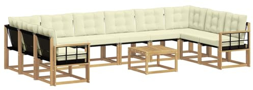 vidaXL Outdoor-Sofagarnitur mit Kissen 11 pcs Weiß und Creme, Garten-Sofa, modernes Outdoor-Satz, haltbare Terrassenmöbel, perfekte Lounge für Entspannung und Komfort