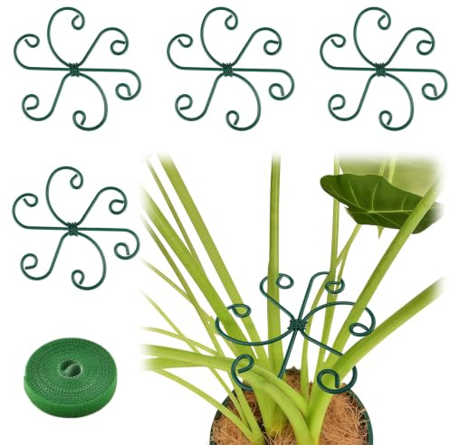 4 PCS Tuteur Monstera Support Plante Grimpante en Métal Vert | Inoxydable Aide à la Croissance Anti-enroulement Tiges for Fleurs Roses Tomates Facile Jardin Intérieur Extérieur 1M Ruban