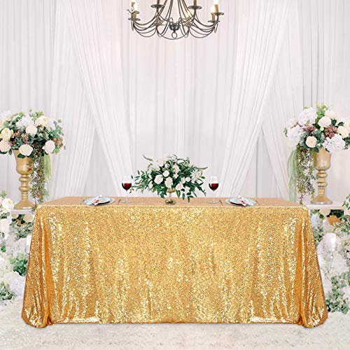 Glitzernde Goldfarbene Pailletten-Tischdecke, rechteckig, glitzernd, 152,4 x 259,1 cm, Hochzeits-Pailletten-Tischdecke Dekorationen