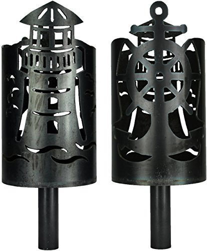 Leuchtturm Fackel mit Anker/Schiffsruder - komplettes Set mit Stiel und Brennmitteln