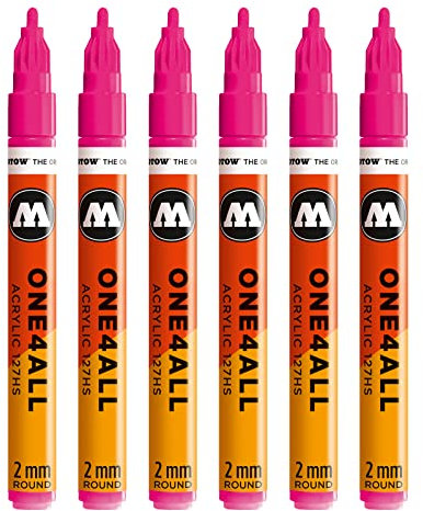 Molotow One4All 127HS Acryl Marker (2,0 mm Strichstärke, hochdeckend und permanent, UV-beständig, für fast alle Untergründe) 6 Stück Farbe 217 neonpink floureszierend