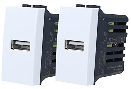 2 Pezzi Presa USB Da Muro, Caricatore USB 5V 2,1A, Compatibile Con Bticino Living Light (Bianco)