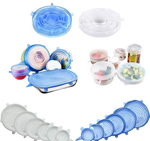 Dehnbare Silikondeckel, 12er Silikon Stretch Deckel, Abdeckhauben für Lebensmittel, BPA Free Wiederverwendbar in Verschiedenen Größen für SchüSseln, TöPfe, GläSer, Dosen, Obst, Silikon Abdeckung