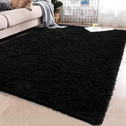 Muutos Teppiche Nach Maß, Hochflor Teppich, Antistatisch Anti Rutsch, für Schlafzimmer Sofa Boden Home Decorator, Schwarz, 120 x 180 cm