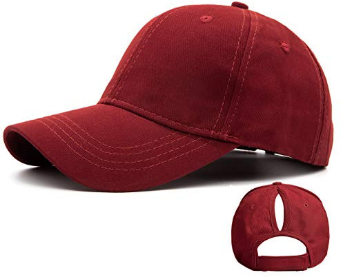 Ruyosn Basecap Damen Cap Zopf High Ponytail Cap Damen Pferdeschwanz Sommer Kappe Sommer Kappe Pferdeschwanz Sonnenschutz Hip hop Baumwolle, Rot