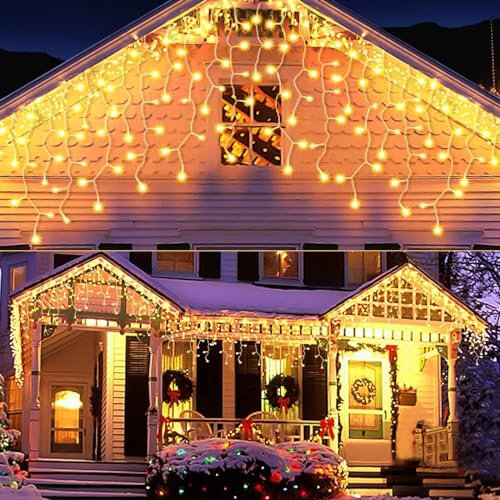 Opard 400 LED 20.8M Lichterkette Eisregen (15.8m Lichterkette + 5m Stromkabel), Lichtervorhang Eiszapfen mit Steckdose, 8 Modi für Party, Hochzeit, Feier, Geburtstag, Terrasse, Dekoration