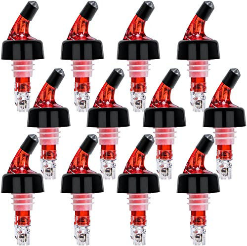 Lot de 12 becs verseurs automatiques mesurés - 30 ml - Doseur à liqueur rapide - Distributeur de boissons de vin et de cocktails - Outils de bar à domicile (rouge 12 pièces)